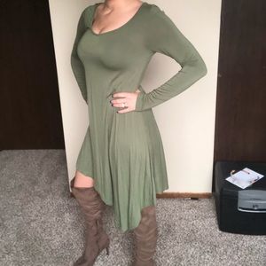 Green handkerchief asymmetrical dress